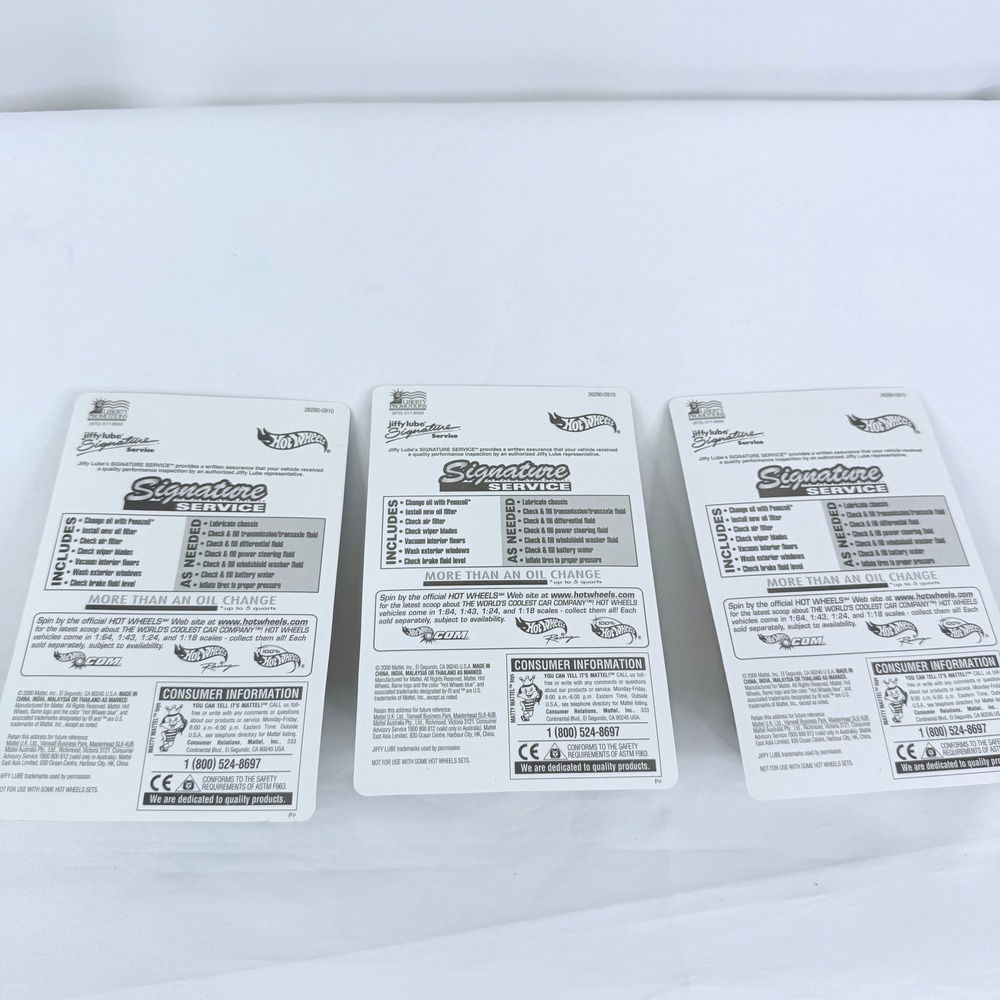 Hot Wheels Blast Lane Motorcycle Jiffy Lube Promo Lot of 3 White Diecast 26280